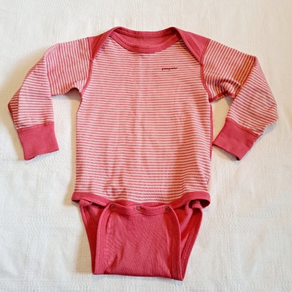 Patagonia girls size 18 months pink and white striped body suit VGUC